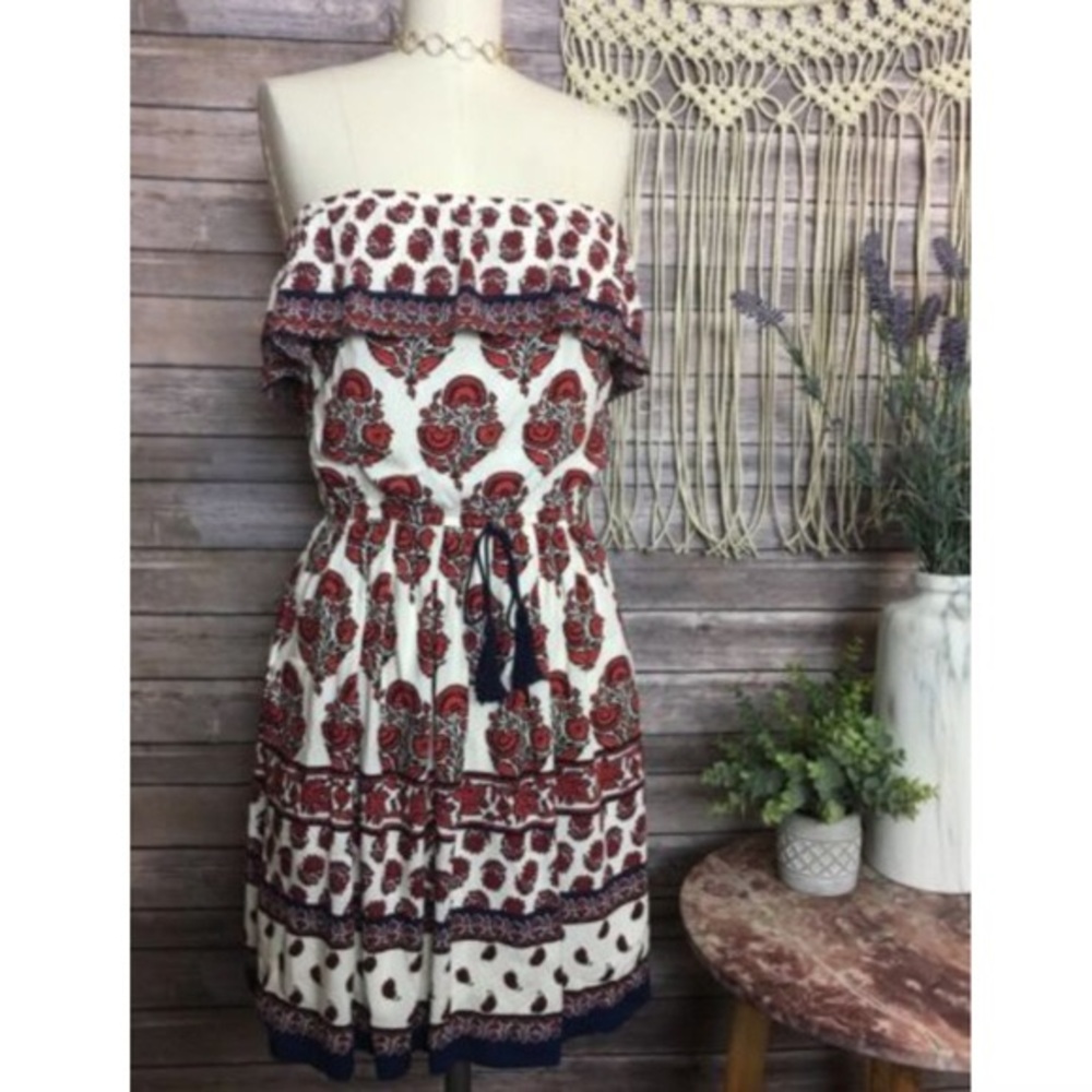 Mossimo Paisley Ruffle Strapless Boho Mini Dress